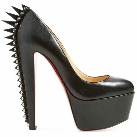CHRISTIAN LOUBOUTIN Electropump Black Napa Leather Platform Spiked Red Sole Pump - Picture 14 of 16